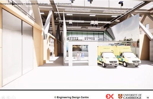 Image from fly-through visualisation showing mock-up of Hospital Emergency Room entrance